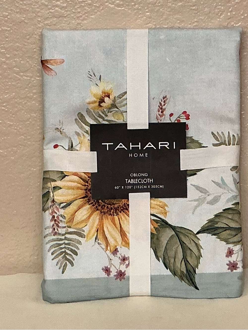 Tahari Floral Sunflower 60” x 120” Oblong Tablecloth - Blue and Yellow